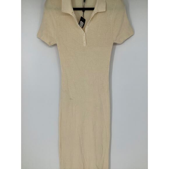 Rag & Bone Women's Medium Ivory Amy Ribbed Knit Polo Dress Short Sleeve K8-9 - Picture 4 of 11